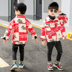新款韩版男童外套  男童方格迷彩羊羔毛夹克潮童装