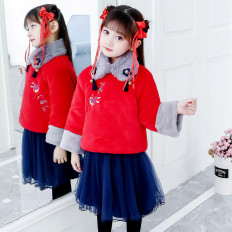 女童喜气新年装拜年服 中国风红色女童拜年服 加厚外套