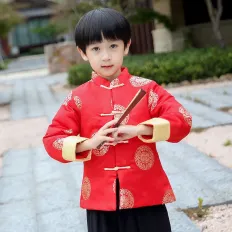 男童喜气新年装拜年服  唐装多福织锦外套 中国民族风服饰