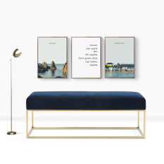 美式轻奢沙发凳 拉丝不锈钢方形凳子 绒面单色沙发凳