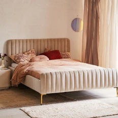 美式绒质布艺现代简约床 美式轻奢实木床 颜色可定制