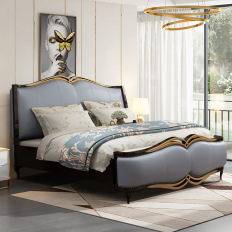 美式轻奢实木双人床  奢华皮大床 尺寸颜色可定