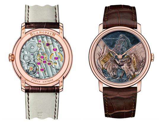 宝珀Blancpain Métiers dArt艺术大师工作室“双牛争王”腕表,售价1216500元,限量1枚。