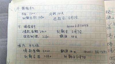 张燕(化名)的父亲用三天时间整理出张燕半年来的欠款,上图是他向记者出示的部分“账本”。 受访者供图