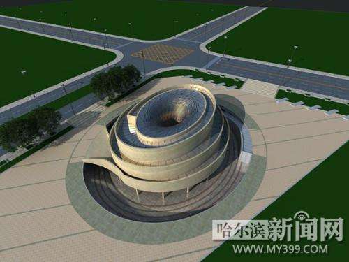 画馆外形采用螺旋式设计。效果图