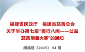 福建省民政厅 福建省慈善总会关于举办第七届“善行八闽——公益慈善项目大赛”的通知